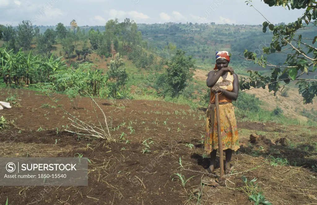 Burundi, Kirundo Province, Tribal People, Burundian Returnee From Rwanda Cultivating Land Using Fertilizer Supplied By The Eec.