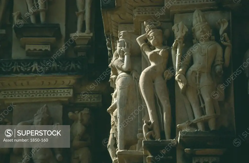 India, Madhya Pradesh, Khajuraho, Temple Carving Details