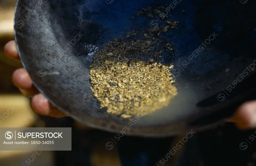 Brazil, Mining, A Pan Of Pure Gold.