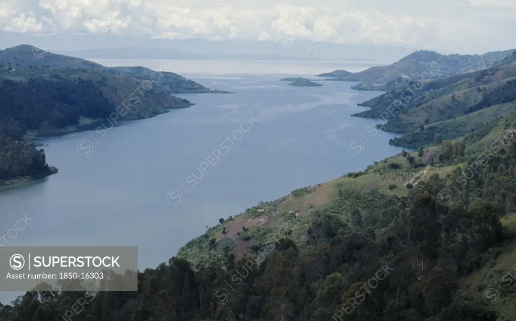 Rwanda, Lake Kivu, Lake And Surrounding Landscape Of Rift Valley Bordering The Democratic Republic Of The Congo.