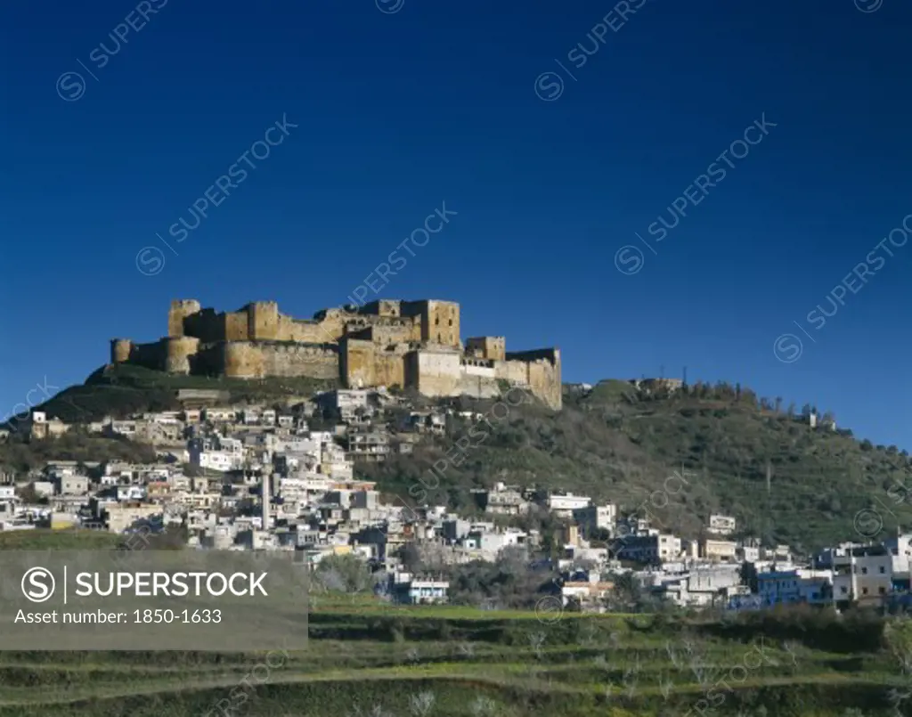 Syria, Central, Crac Des Chevaliers, 'The Crusader Castle On Hilltop, Village Below & Surrounding '
