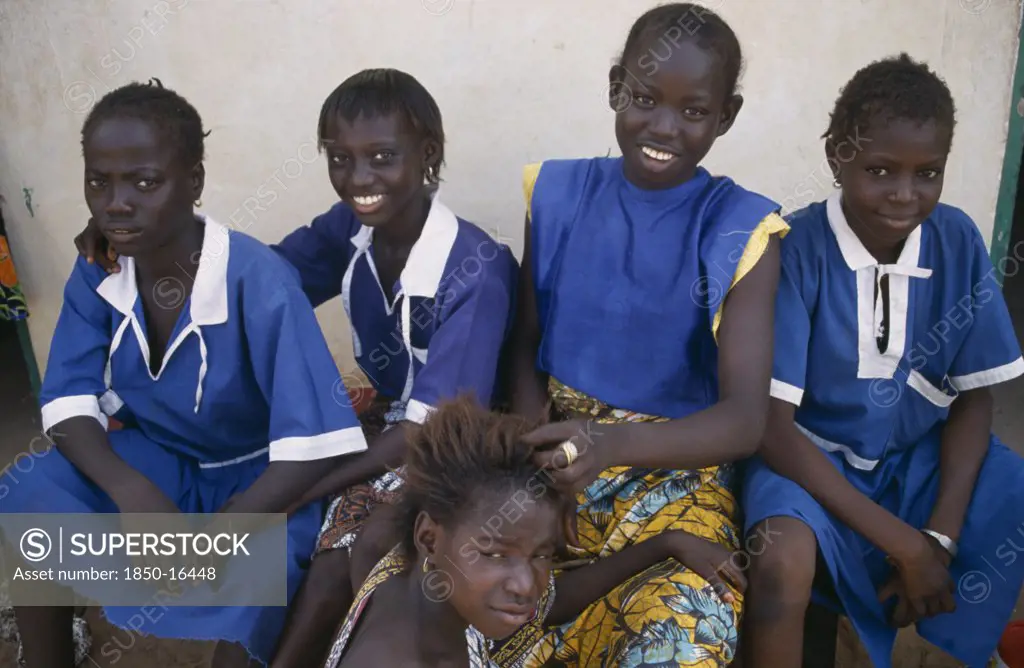 Gambia, People, Girls, Group Of Teenage Girls Wearing School Uniforms