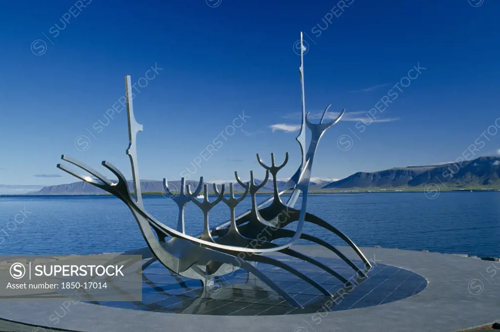 Iceland, Reykjavik, Near Klapparstigur. Viking Ship Sculpture Called The Suncraft