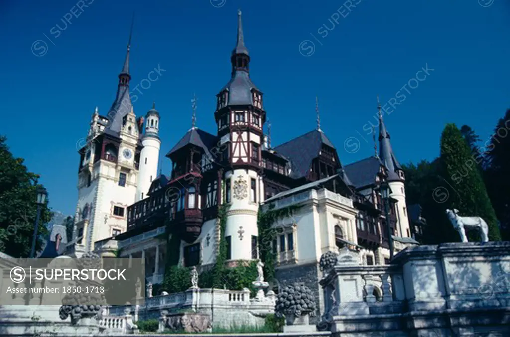 Romania, Prahova, Sinaia, Peles Palace Exterior In Eclectic Architectural Style.