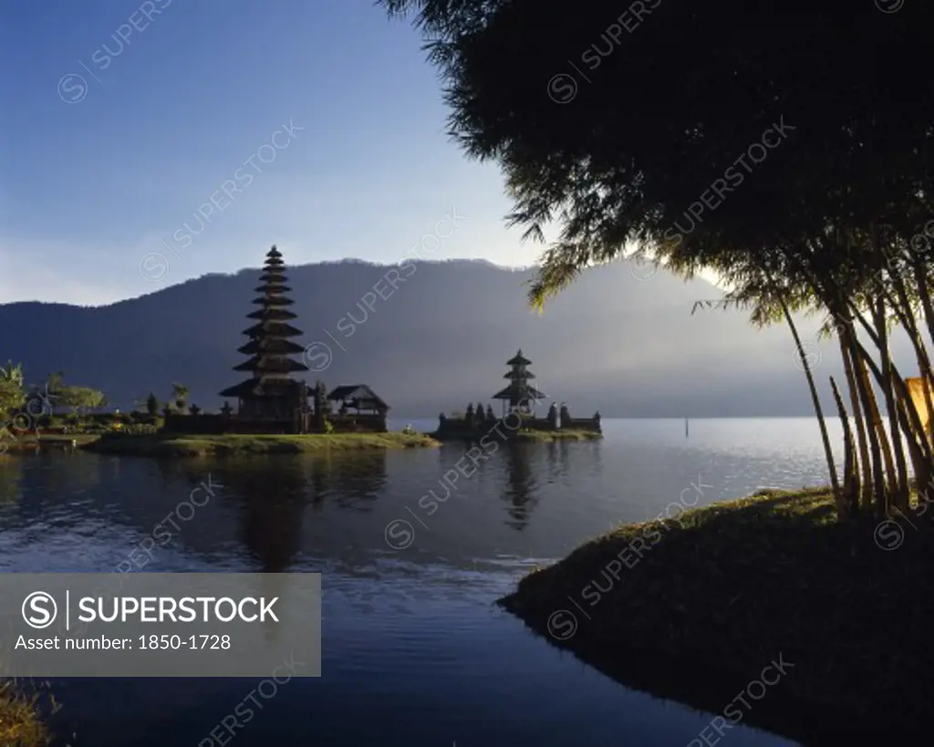 Indonesia, Bali, Lake Bratan, Candikunning And Ulu Danu Two Temples On The  Edge Of The Lake In The Crater Of The Volcano
