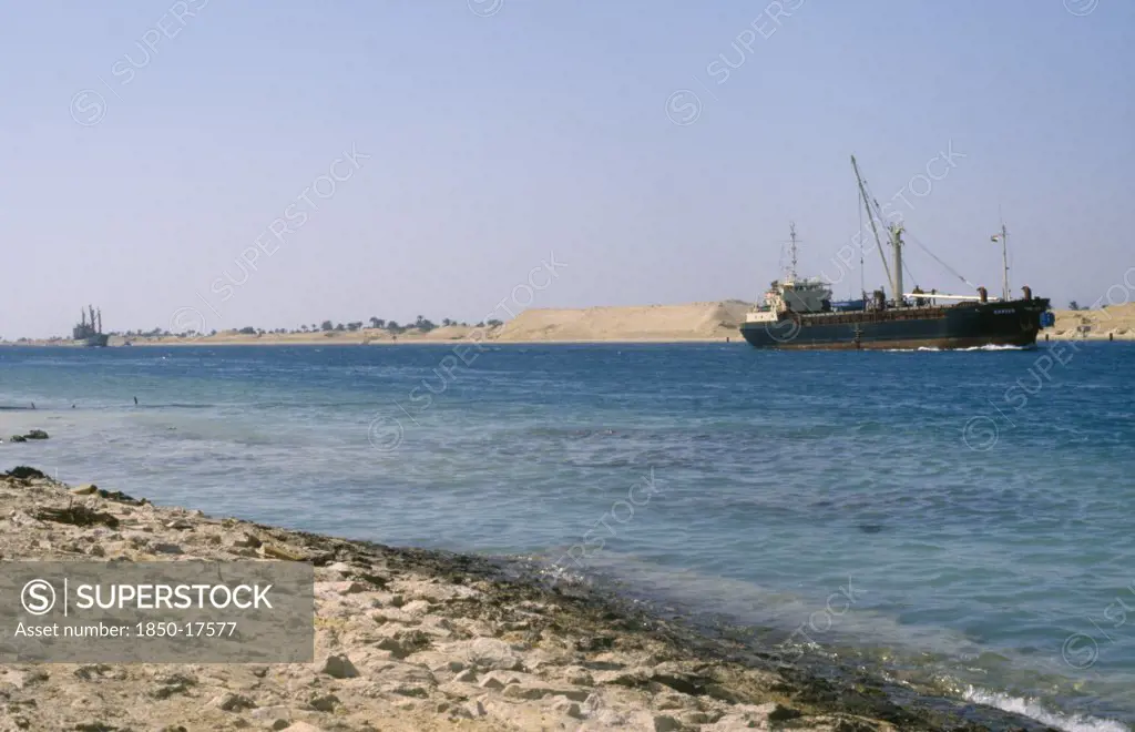 Egypt, Transport, Container Ship On The Suez Canal.