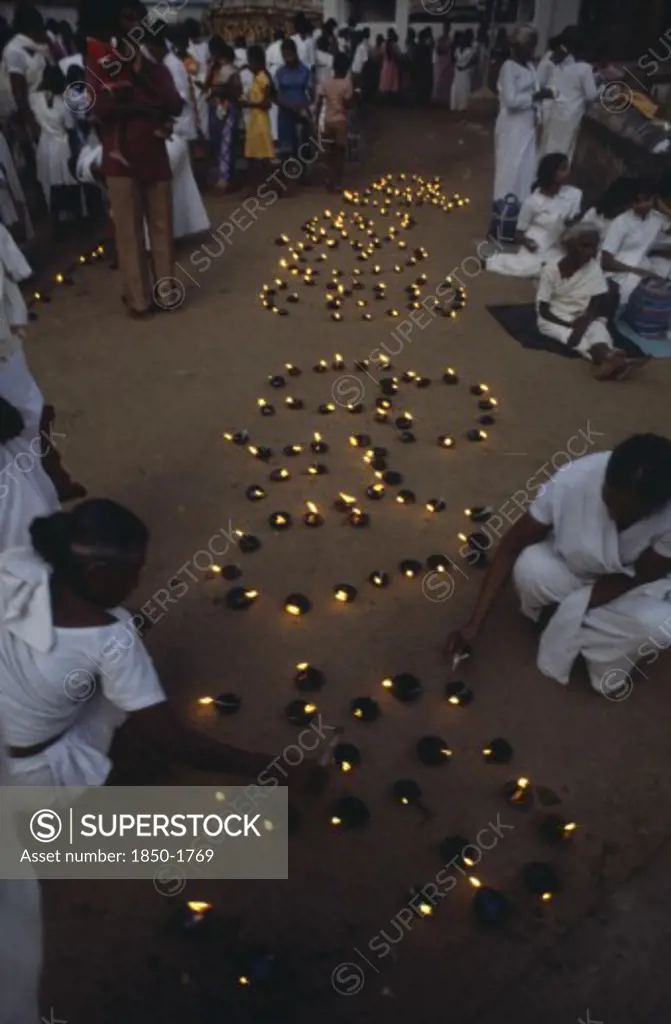 Sri Lanka, Anuradhapura, Lighting Lamps During Wessac.