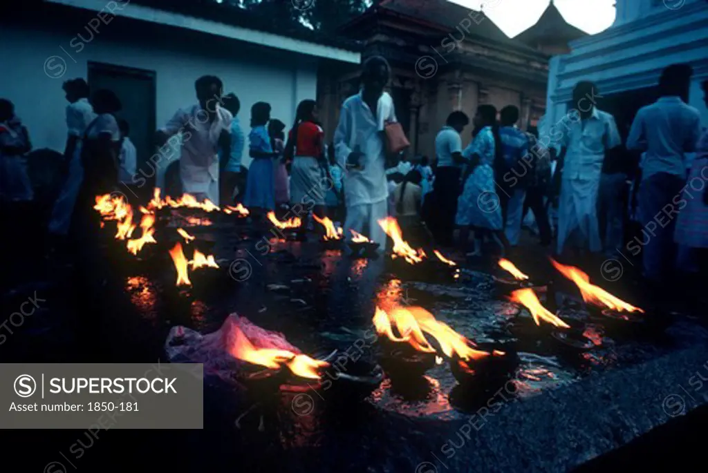 Sri Lanka, Religion, Lighted Lamps For Wessac