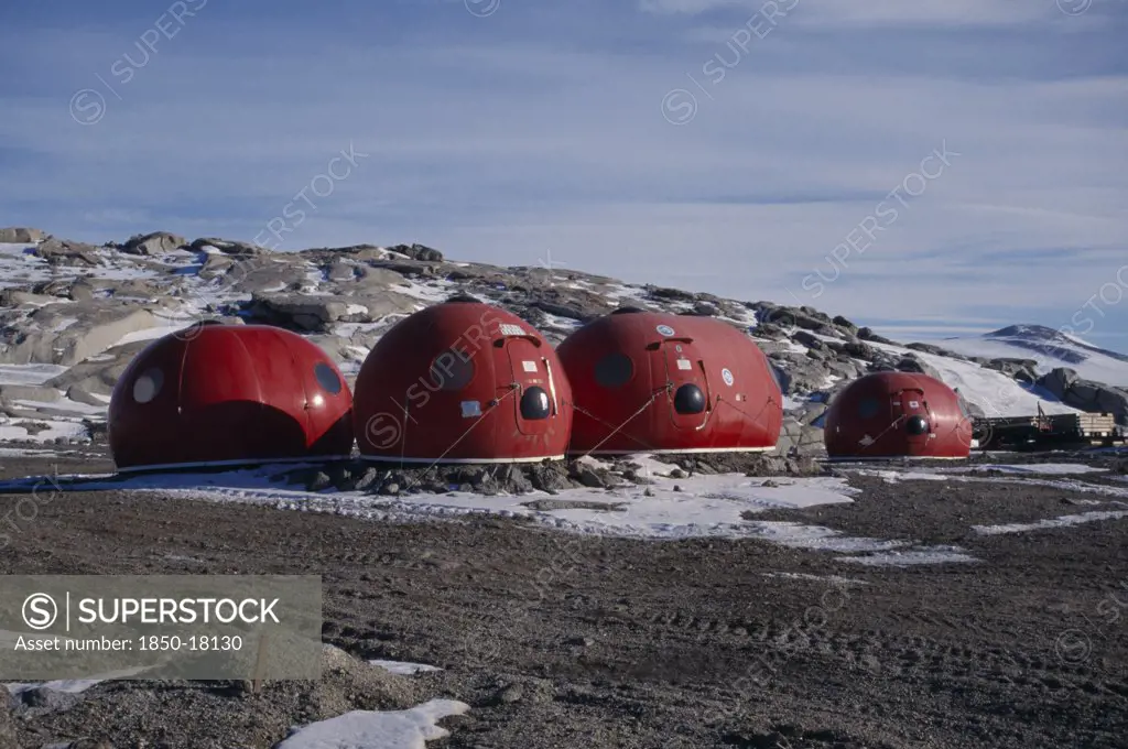 Antarctica, Ross Sea Region, Red Capsule Fibreglass Accommodation For Remote Field Camps Which Can Be Transported By Helicopter