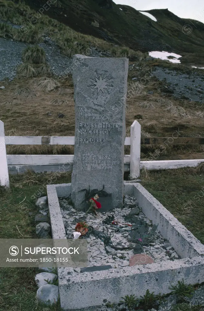Antarctica, South Georgia, Grytviken, Grave Of The British Explorer Sir Ernest Shackleton