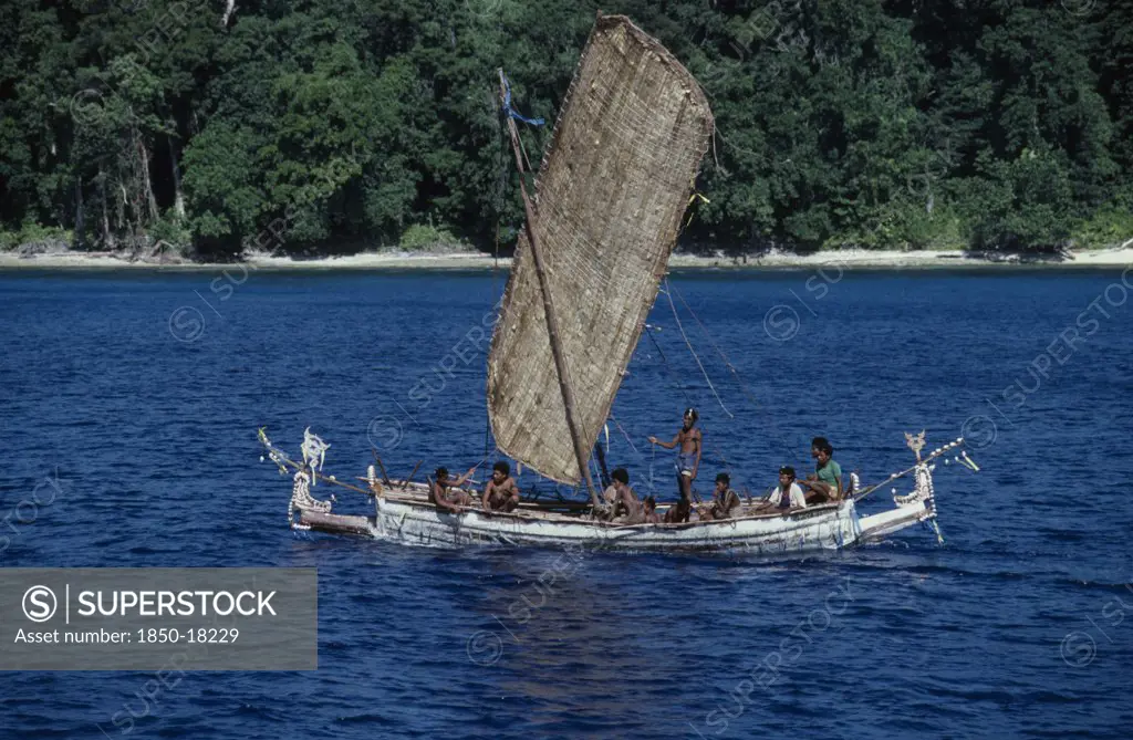 Pacific Islands, Melanesia, Papua New Guinea, Marshall Bennett Islands.Gawa Island. Local Outrigger Boat