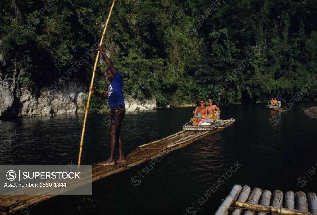 West Indies, Jamaica, Rio Grande, Tourists Being Taken On Rafts Down The River