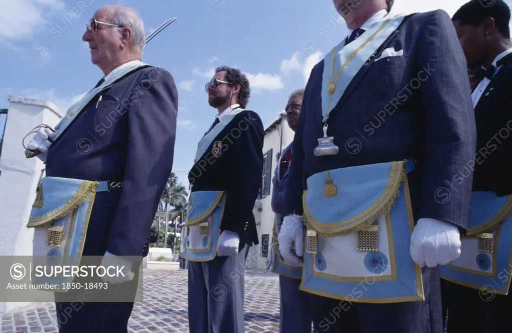 Bermuda, St Georges, Freemasons Taking Part In The Peppercorn Ceremony.
