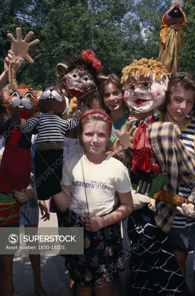 Russia , Children, Kids With Puppets At Summer Camp. The Camp Is A Former Prison.