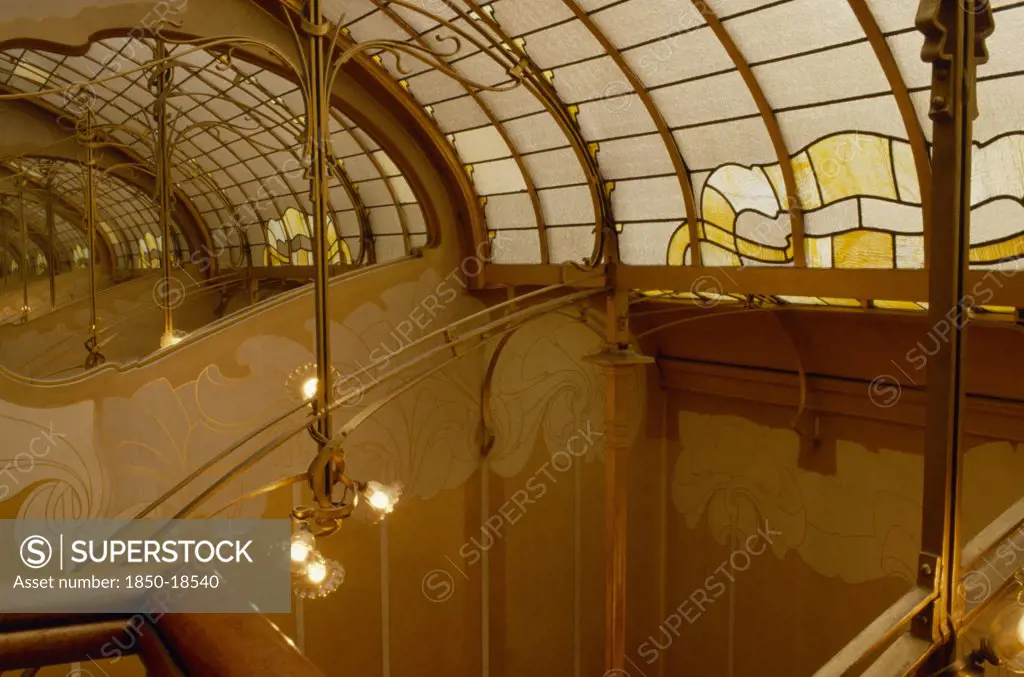 Belgium, Brabant, Brussels, 'Art Nouveau Stairwell And Glass Ceiling Inside The Horta Museum, The House Owned  And Designed By Arcitect Victor Horta In The Late 1890S. '