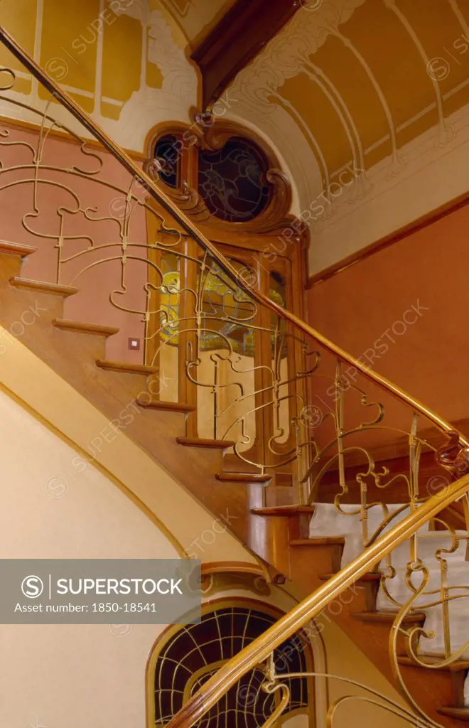 Belgium, Brabant, Brussels, 'Art Nouveau Staircase And Decoration Inside The Horta Museum, The House Owned  And Designed By Arcitect Victor Horta In The Late 1890S. '