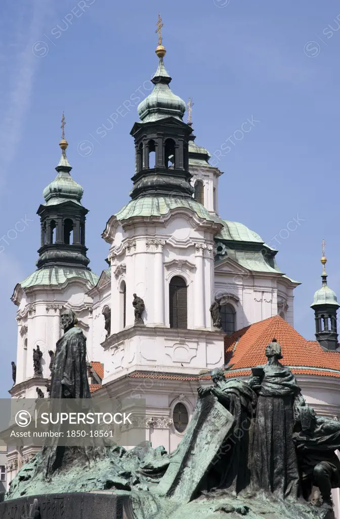 Czech Republic, Bohemia, Prague, 'The Monument To The 15Th Century Religious Reformer And Local Hero, Jan Hus, In Front Of The Baroque Church Of St Nicholas In The Old Town Square'