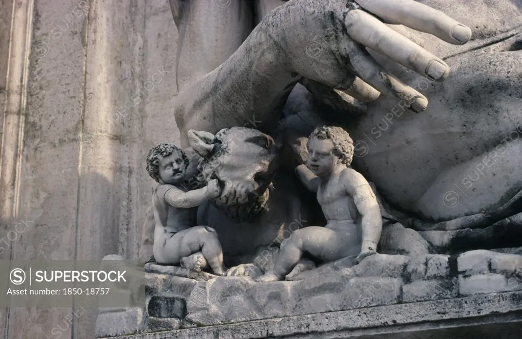Italy, Lazio, Rome, Piazza Del Campidoglio.  Statue In Front Of SenatorS Palace.