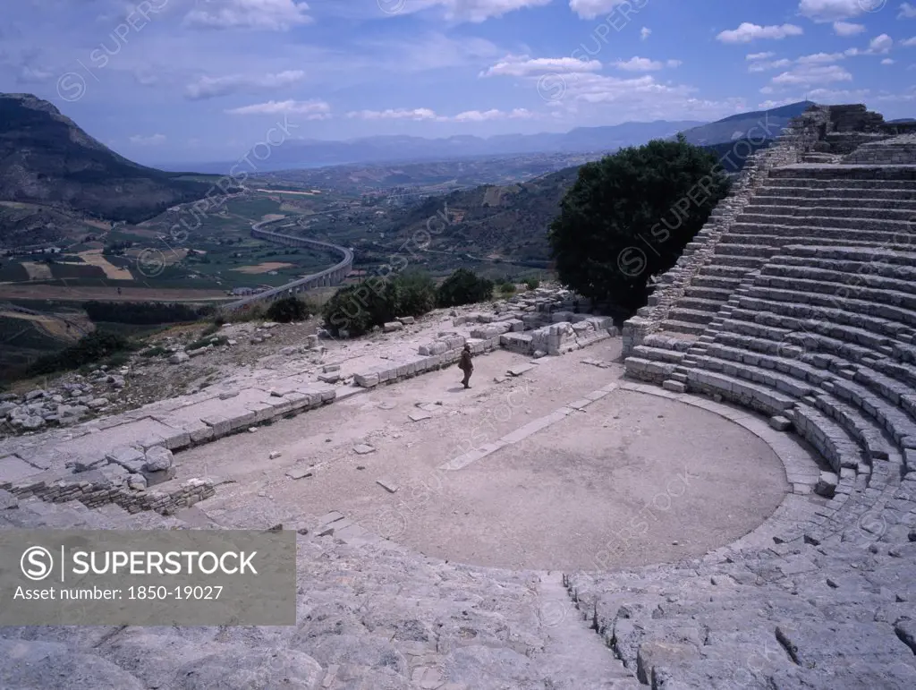 Italy, Sicily, Trapani, Ruins Of A Greek Amphitheatre At Segesta.