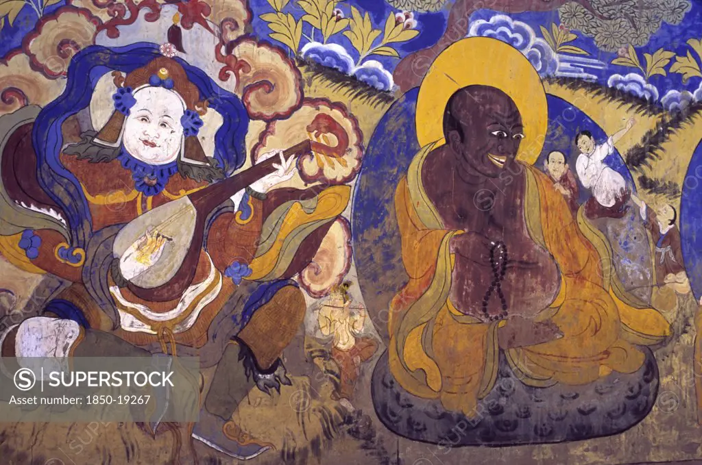 India, Ladakh, Thikse Gompa, 'Buddhist Art, 16Th Century Monastery Of Thikse Is Home To The Gelukpa Order Of Tibetan Buddhism And Boasts Many Excellently Preserved Religious Murals'