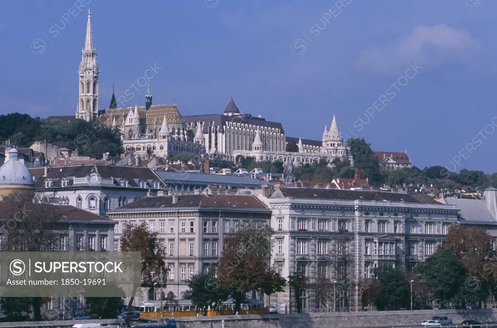 Hungary, Budapest, Cityscape.  View Towards Castle Hill With Matyas Church And The Fisherman S Bastion. Matthias  Mathias   Eastern Europe