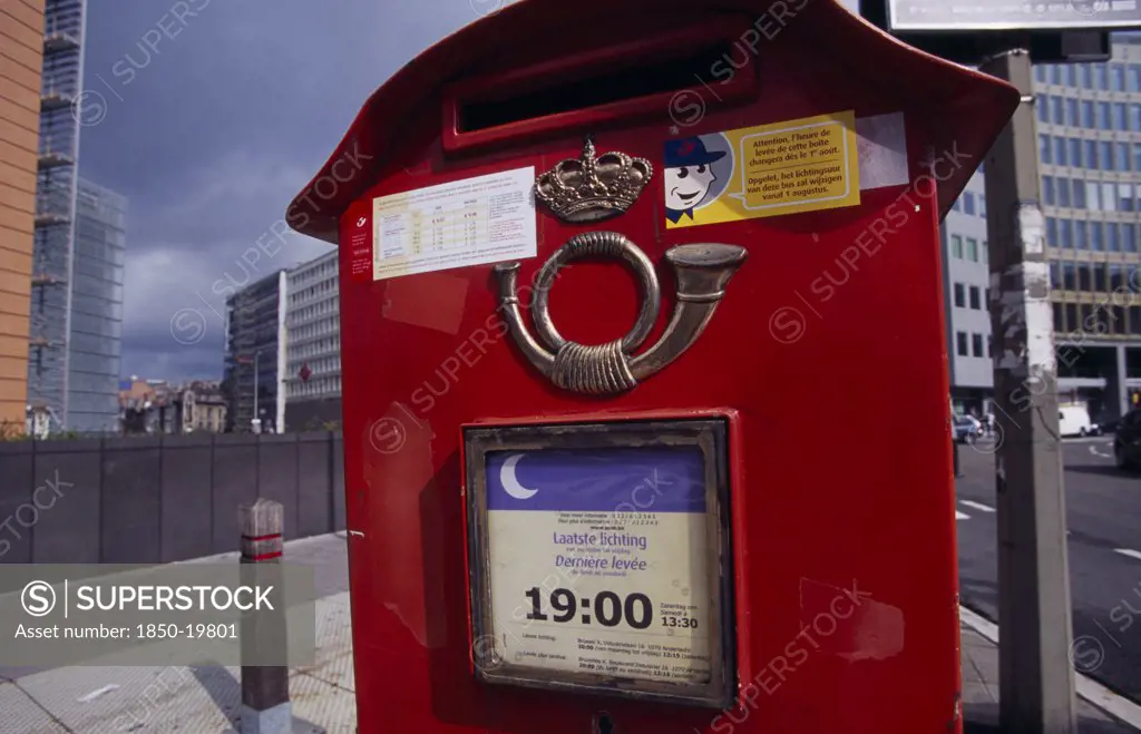 Belgium, Brabant, Brussels, Post Box With Collection Times.