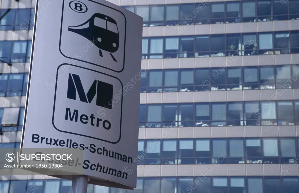 Belgium, Brabant, Brussels, Metro Sign.