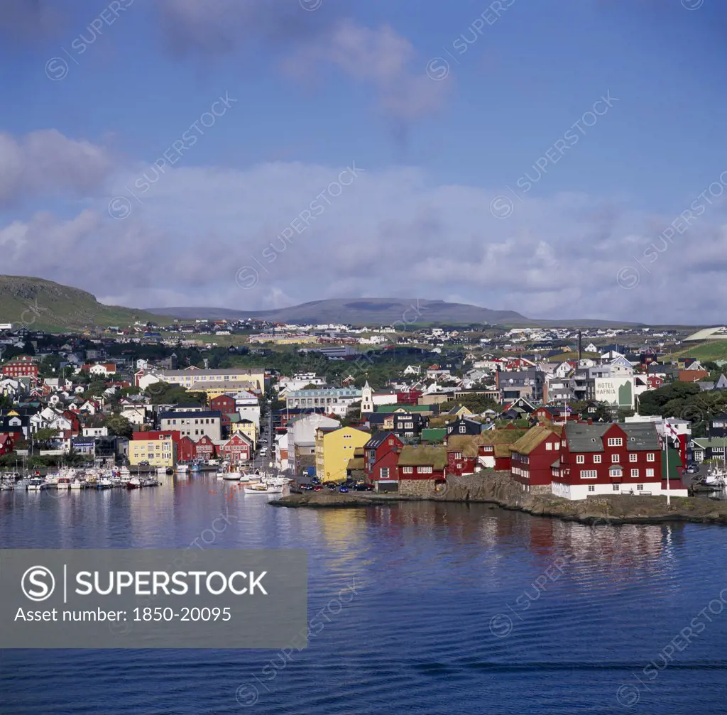 Denmark, Faroe Islands, Torshavn, View Over The Harbour And Old Town.