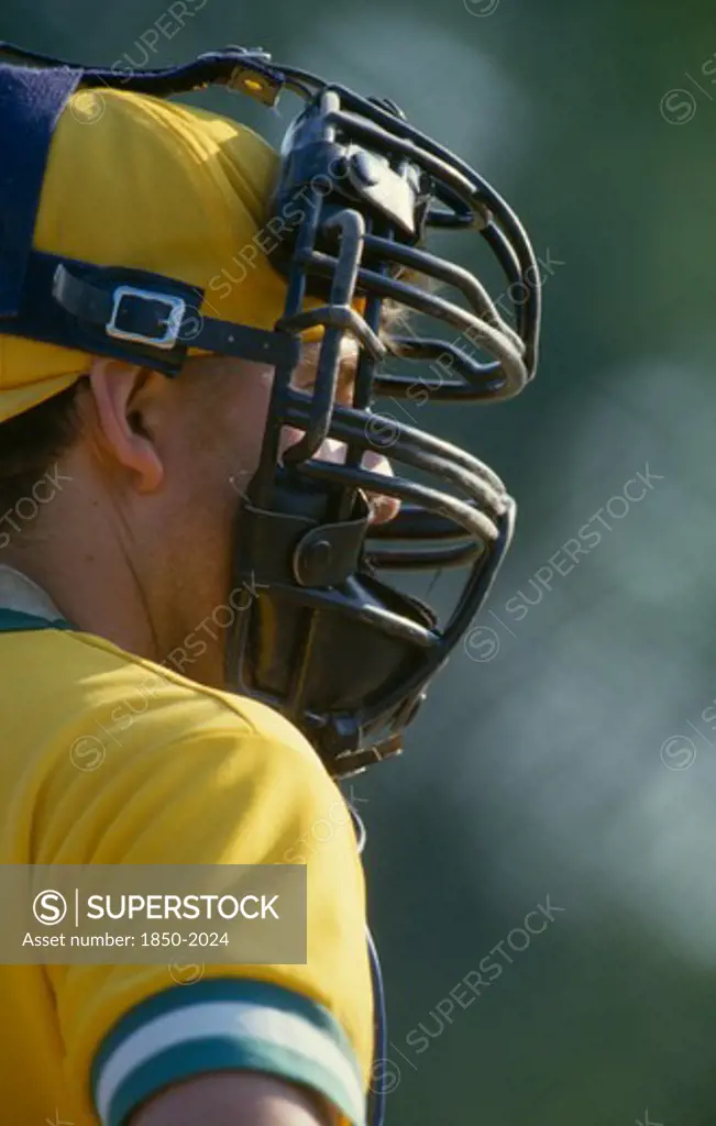 Sport, Ball Games , Baseball , Portrait Of Catcher Wearing Protective Helmet With Mask