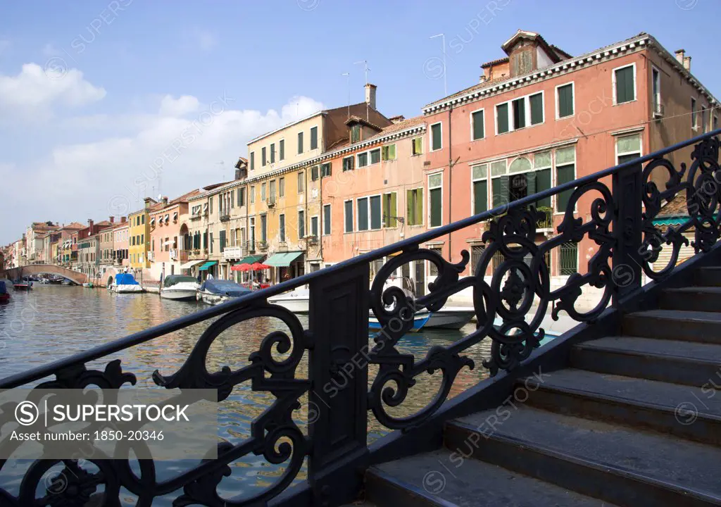 Italy, Veneto, Venice, A Wrought Iron Bridge Heading North Out Of The Ghetto Novo Onto Fondamenta Degli Ormesini In Cannaregio District