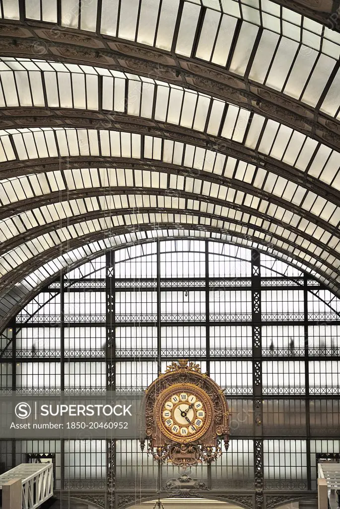 France, Ile de France, Paris, Musee d'Orsay interior showing clock.