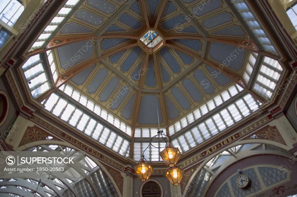 England, London, Detail Of The Ceiling In The Leadenhall Market  In The Middle Of The City Financial District.