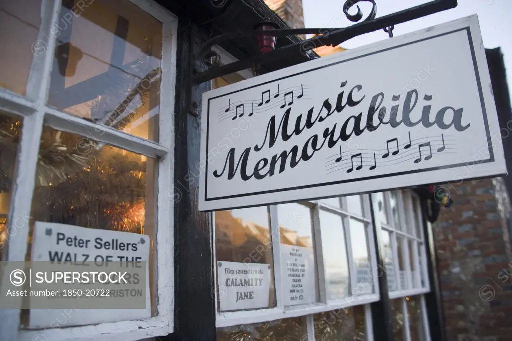 England, East Sussex, Alfriston, Music Memorabilia Shop Sign.