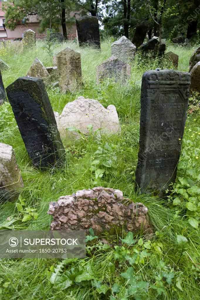 Czech Republic, Bohemia, Prague, Jewish Quarter. Gravestones In The Jewish Cemetery
