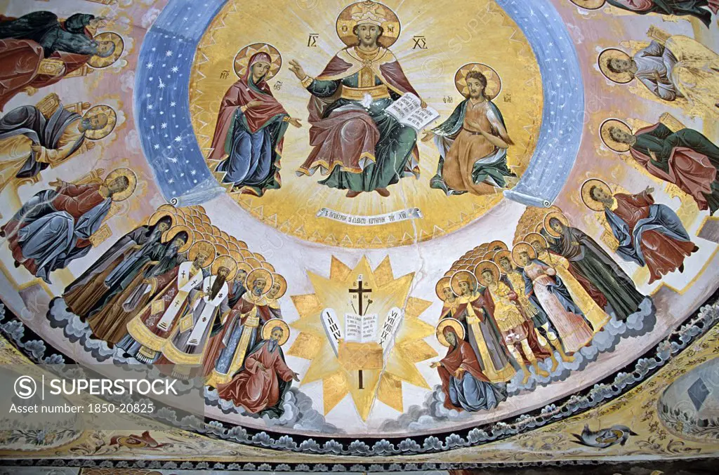 Bulgaria, Bachkovo, 'Painting On Ceiling In Entrance To Church Of Sveti Nikolai Within Monastery Grounds, Bachkovo Monastery.'