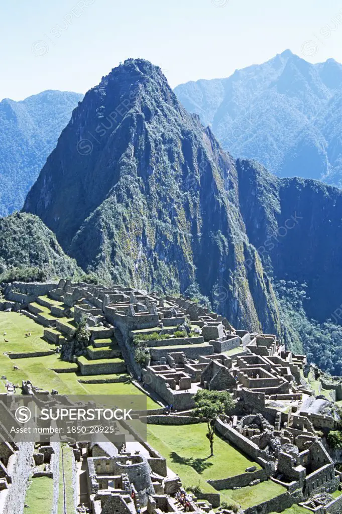 Peru, Cusco Department, Machu Picchu, 'Inca Ruins, Terraces And Huayna Picchu.'