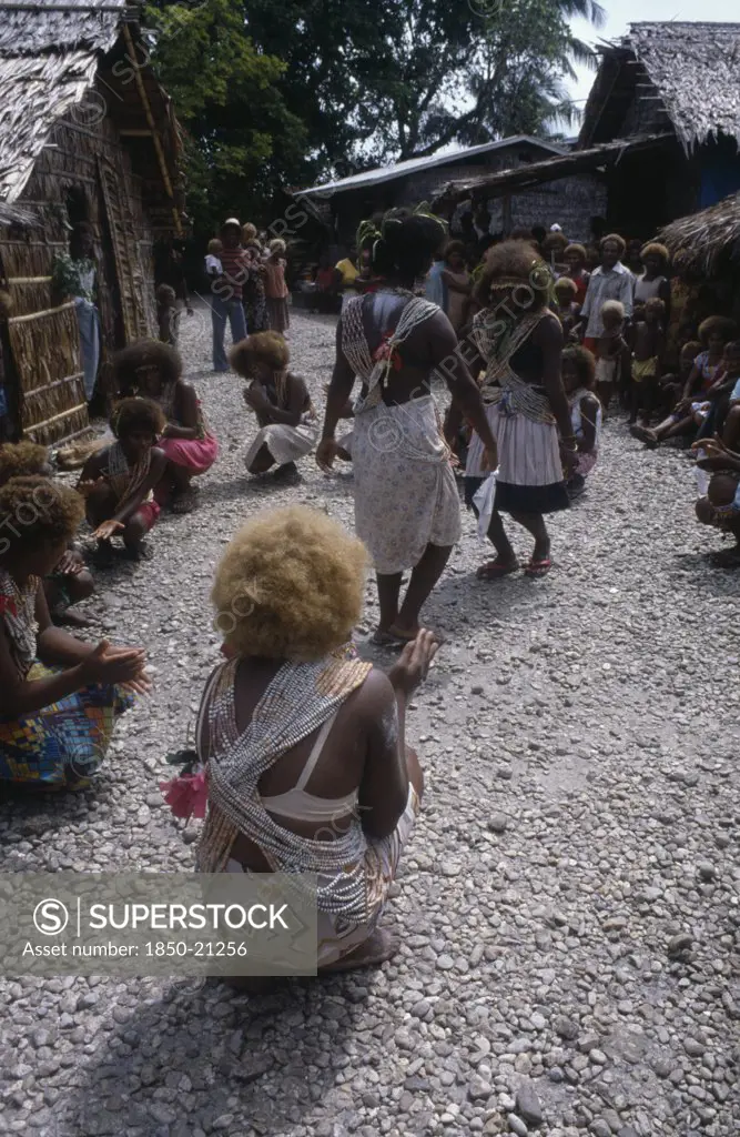 Pacific Islands, Melanesia, Solomon Islands, 'Malaita Province, Lau Lagoon, Foueda Island.  Dance Performed To Celebrate Forthcoming Wedding.  Girls Wearing Multi-Strand Shell And Coral Neacklaces. '