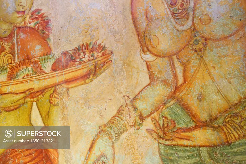Sri Lanka, Sirgiriya, 'Detail Of The Sigiriya Damsels. The 5Th-Century Frescoes, Believed To Represent Celestial Nymphs, Are Found In A Sheltered Niche Halfway Up Lion Rock.'