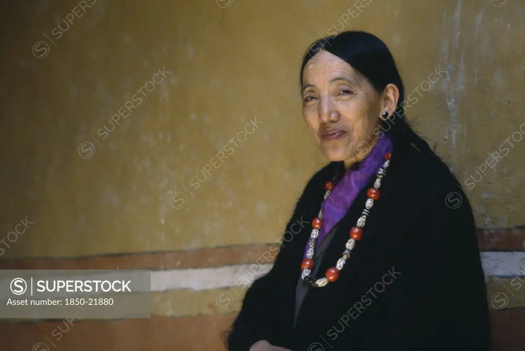 Nepal, Mustang, People, Portrait Of The Queen Of Mustang From Tibetan Noble Lineage.
