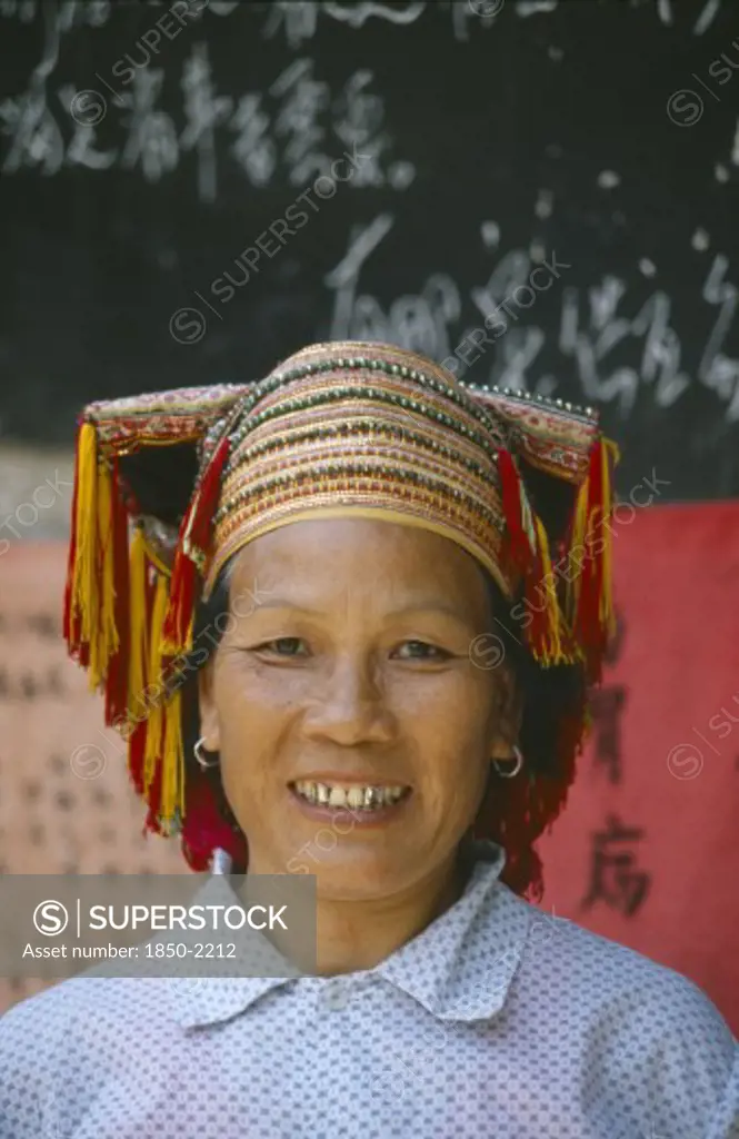 China, Guangxi, Sanjiang, Dong Lady  With Gold Teeth Wearing Traditional Head-Dress