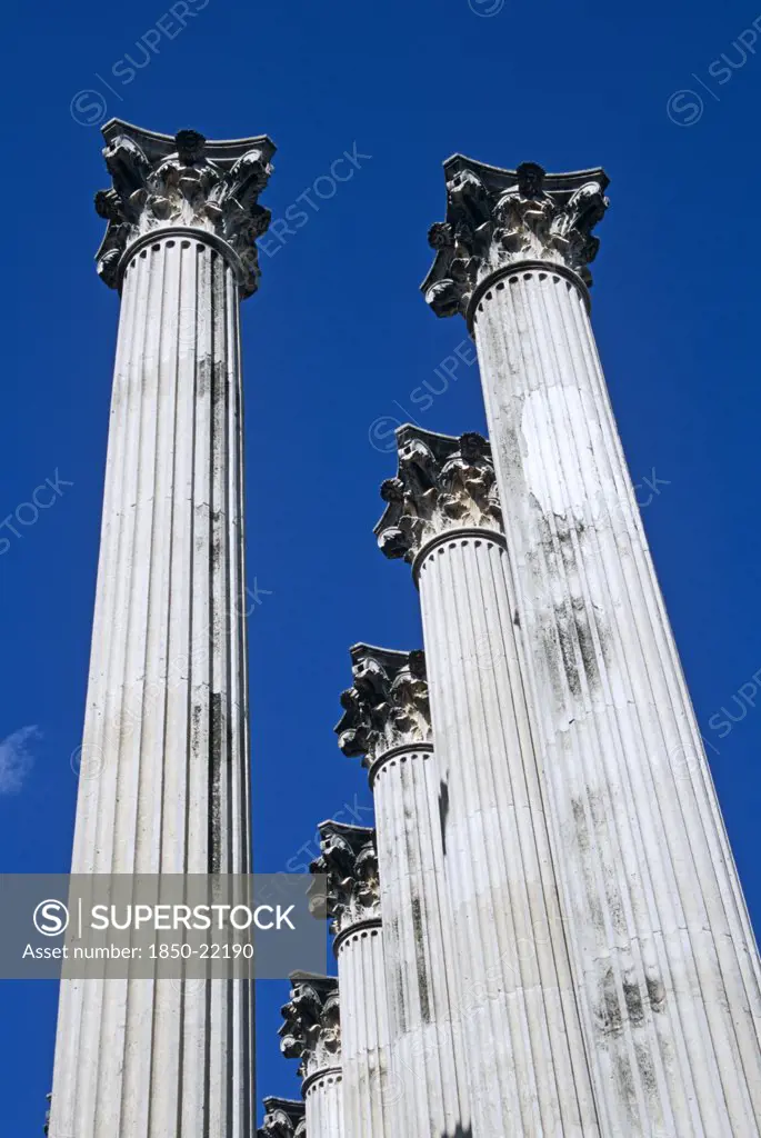 Spain, Andalucia, Cordoba, 'Templo De Culto Imperial, Corinthian Columns In Roman Temple, Cordoba.'