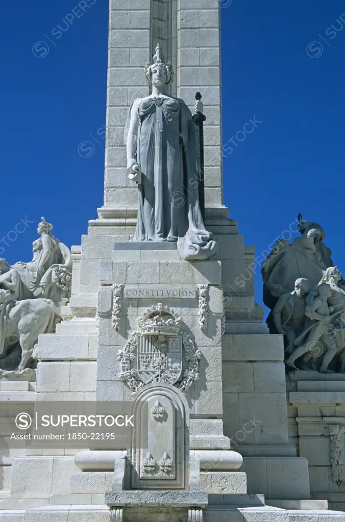 Spain, Andalucia, Cadiz, 'Cadiz Parliament, Plaza De Espana, Monument Dedicated To Cortes Of Cadiz Of 1812.'