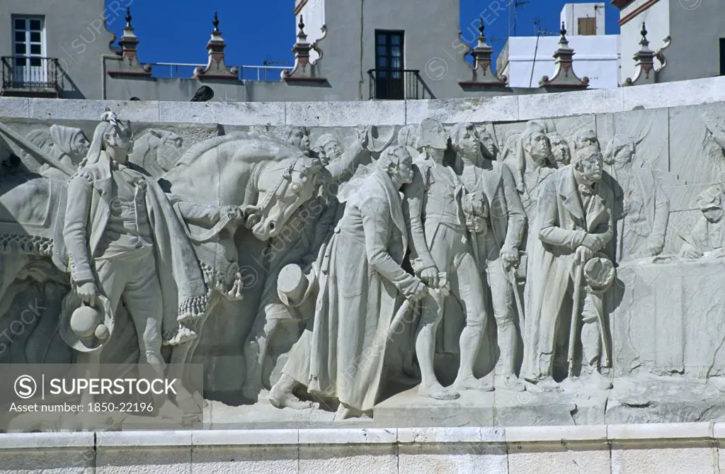 Spain, Andalucia, Cadiz, 'Cadiz Parliament, Plaza De Espana, Section Of Monument Dedicated To Cortes Of Cadiz Of 1812.'