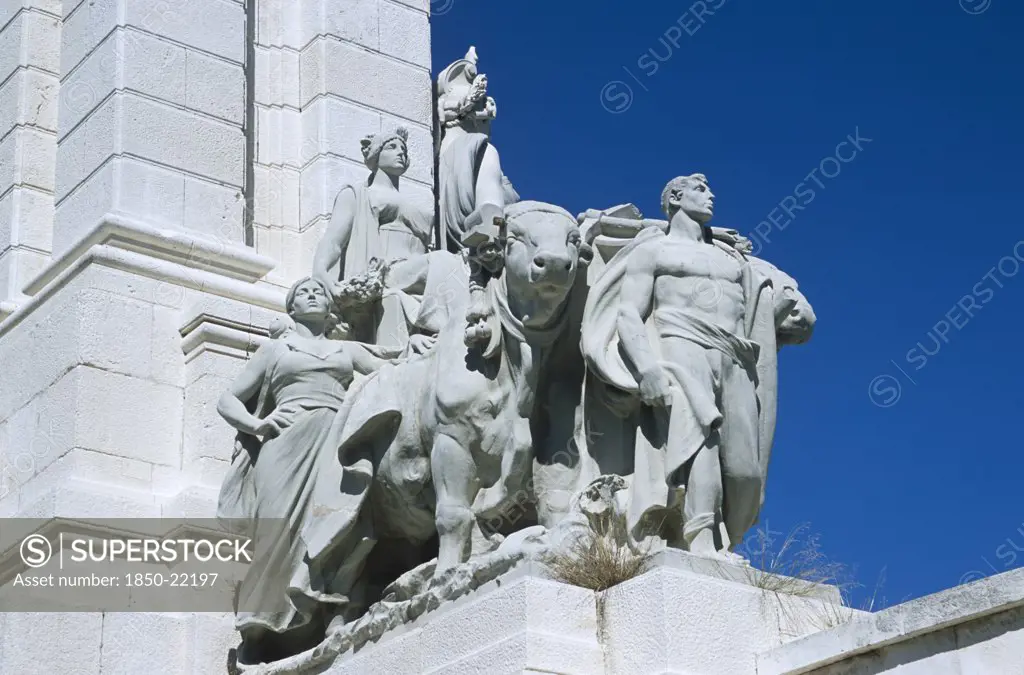 Spain, Andalucia, Cadiz, 'Cadiz Parliament, Plaza De Espana, Statues, Monument Dedicated To Cortes Of Cadiz Of 1812.'