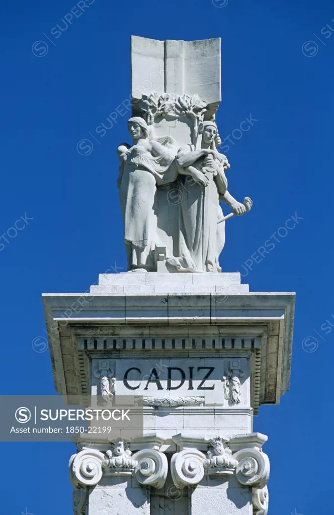 Spain, Andalucia, Cadiz, 'Cadiz Parliament, Plaza De Espana, Monument Dedicated To Cortes Of Cadiz Of 1812.'