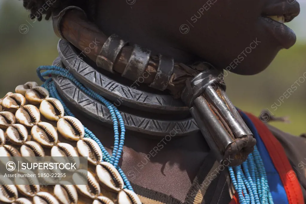 Ethiopia, Lower Omo Valley, Key Afir, Banner Woman Wearing A Necklace Know As A Bignere - An Metal Band With A Phallic Protuberance To Signify That She Is A First Wif