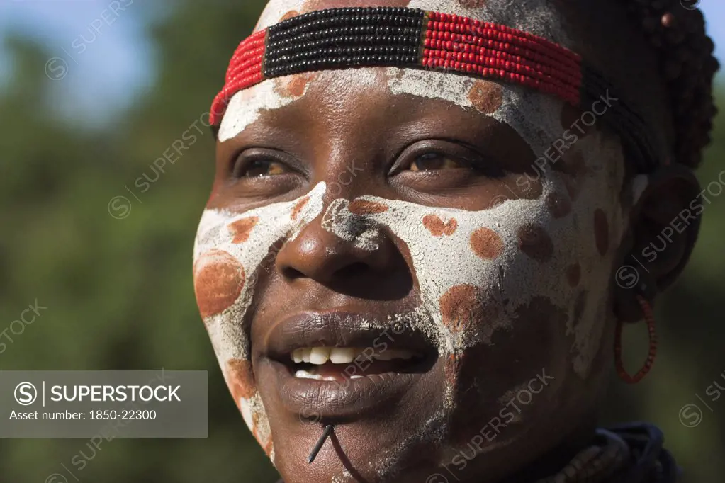 Ethiopia, Lower Omo Valley, Mago National Park, Karo Woman With Face Painting.