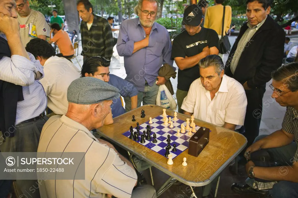Chile, Santiago, Playing Chess In The Plaza De Armas.