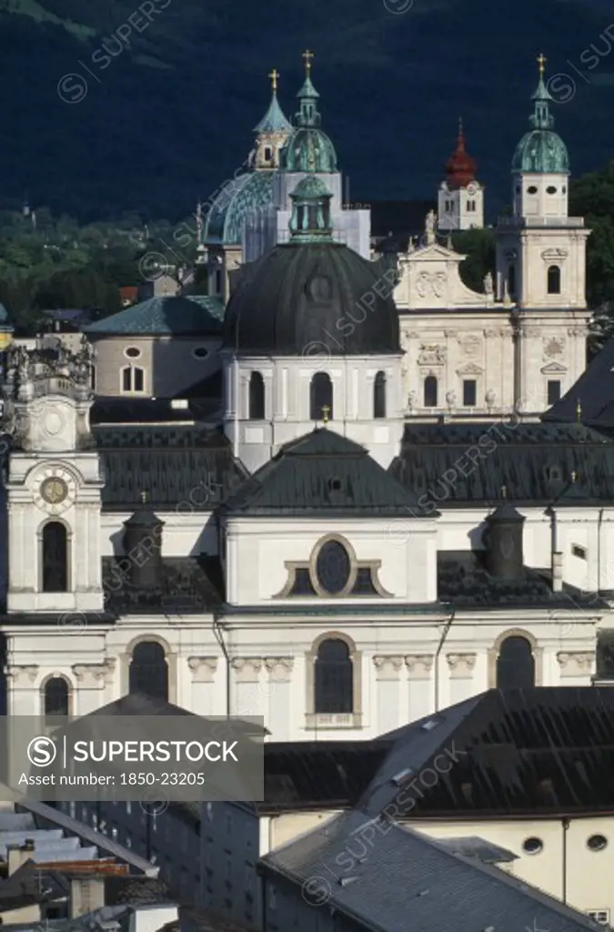 Austria, Salzburg, Collegiate Church And Cathedral Domes And Towers.