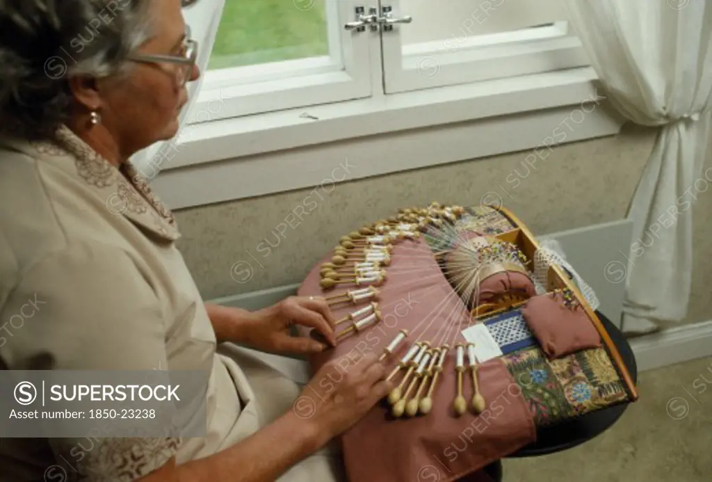 Finland, Rauma, Woman Making Lace.